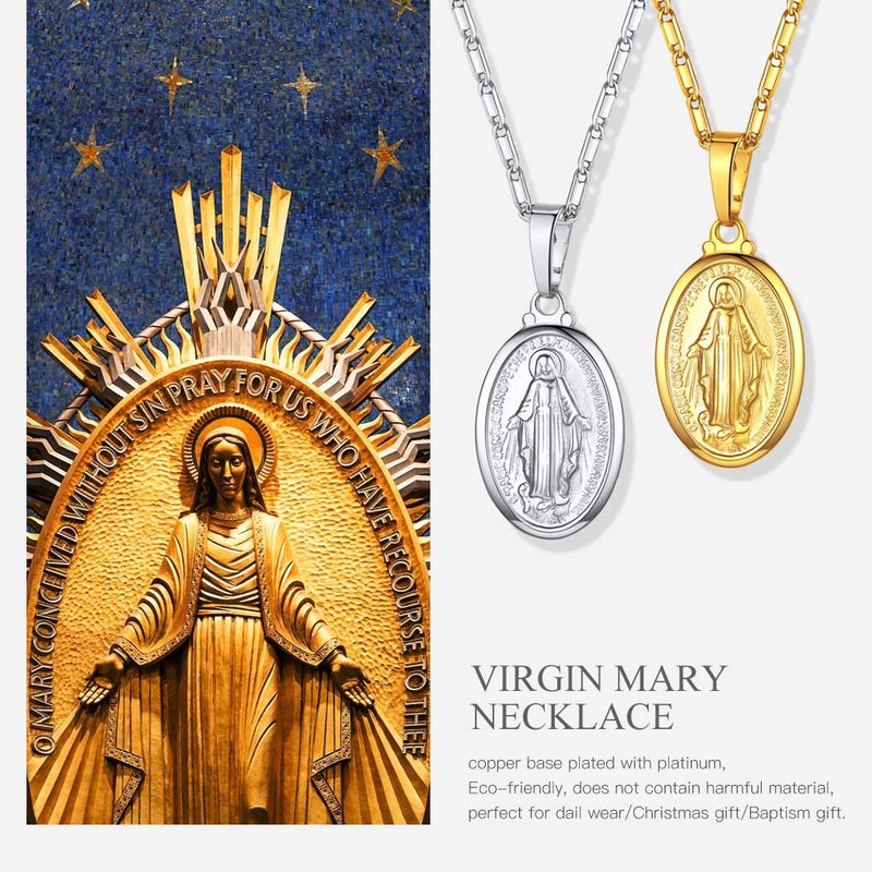 Suplight Vrigin Mary Medallion Necklace for Women, Catholic Religious Coin Necklace 18K Gold Filled De La Virgen Maria Medal Necklace - Image 3